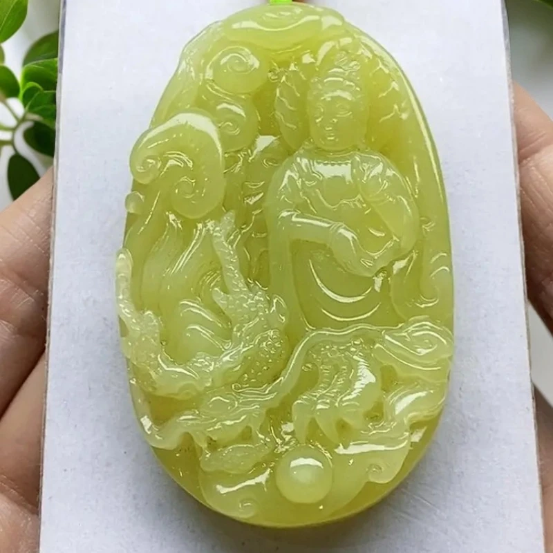 精品鸡油黄和田玉御龙观音大气上档次