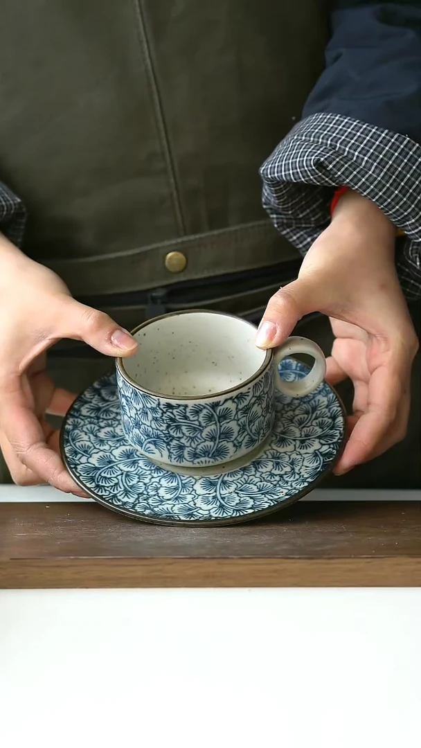 【闪购商品】陶瓷手绘银杏咖啡杯碟套装@4-2@