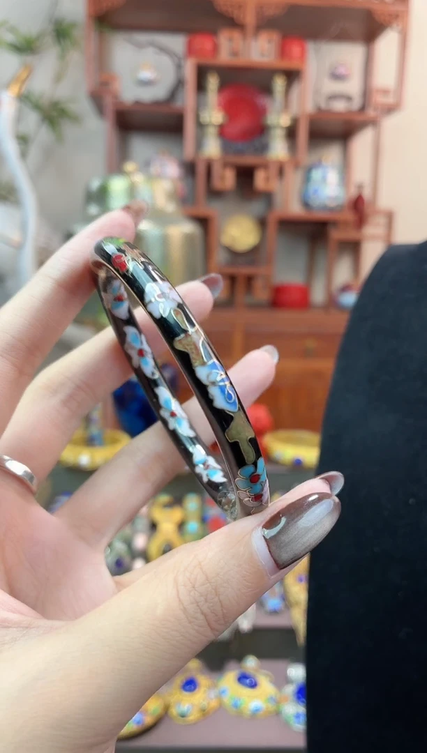 非遗手工景泰蓝开口镯子黑色