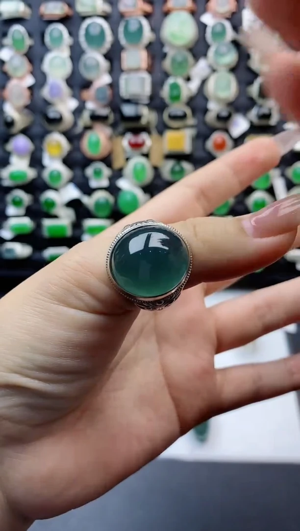 【闪购商品】翡翠戒指银S925镶嵌天然翡翠男戒