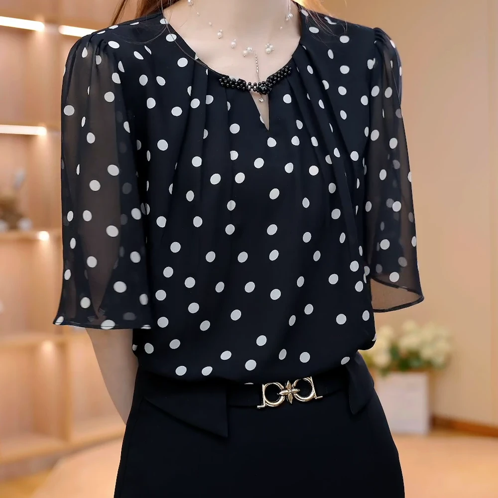 夏季新款盘扣波点上衣显瘦洋气时尚百搭衬衫女衬衣宽松
