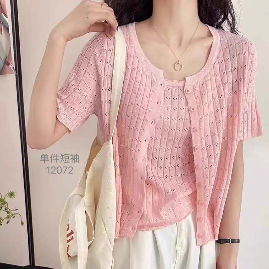 12072（部分无水洗唛，介意慎拍）WANGDAN新款镂空开衫短袖