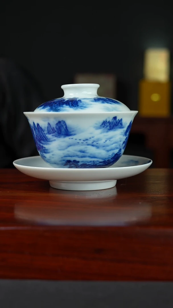 祖传窑真柴窑传承400年黄山云海二才盖碗
