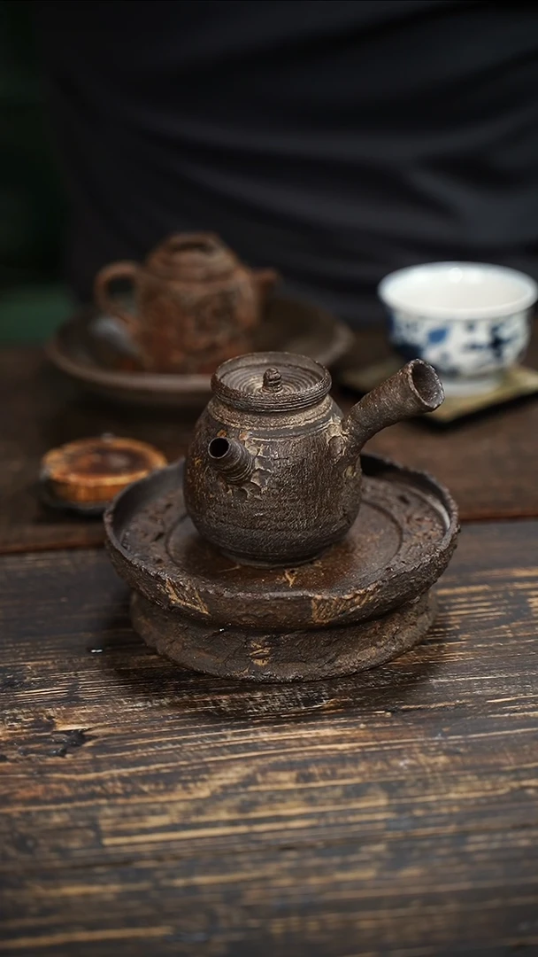 全手工制作 重工 南蛮 爆裂纹 重肌理  侧把壶 160cc