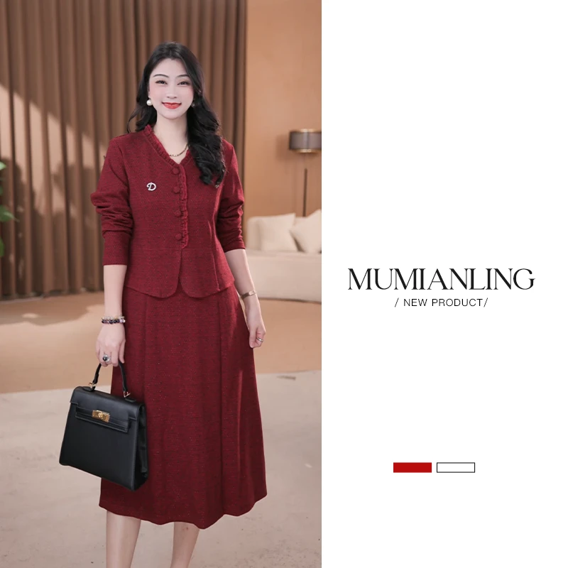 大码女装红色气质时尚洋气花边领高腰显瘦女装碎花连衣裙231053