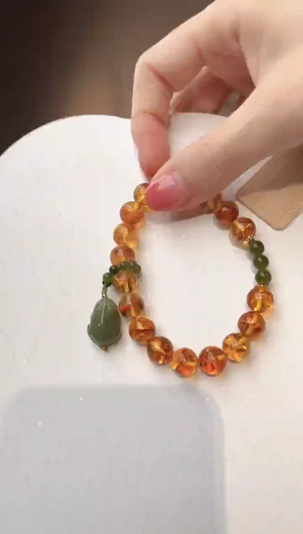 裸石琥珀未镶嵌10+花珀手串设计款