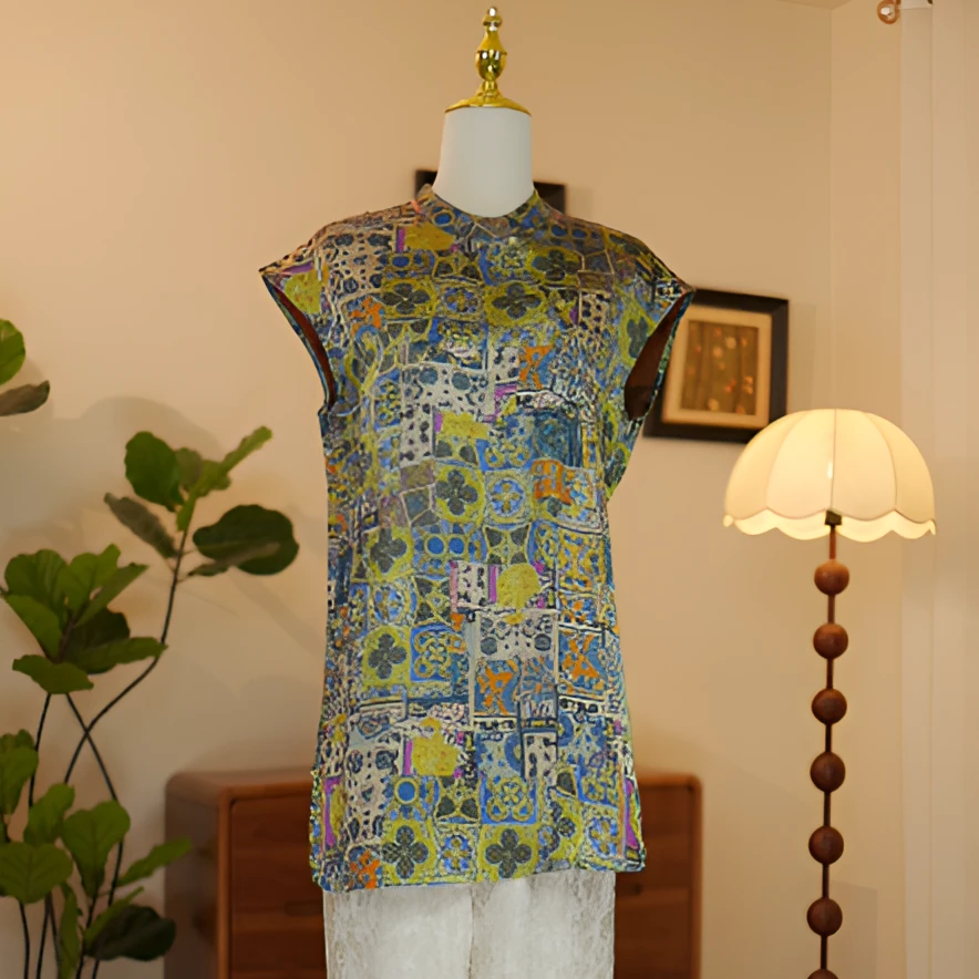 （七彩瑶林）新中式香云纱工艺小飞袖小衫