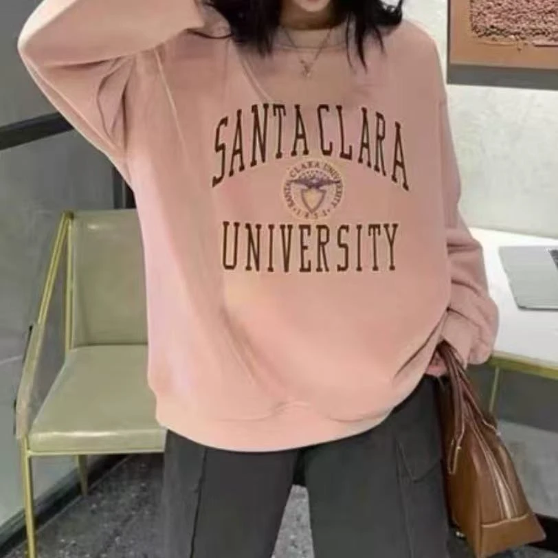 新款S443浅粉SA印花圆领卫衣