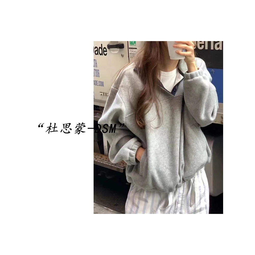 DSM-【素色织字】韩国货！25秋冬韩系立领加绒休闲字母卫衣71295