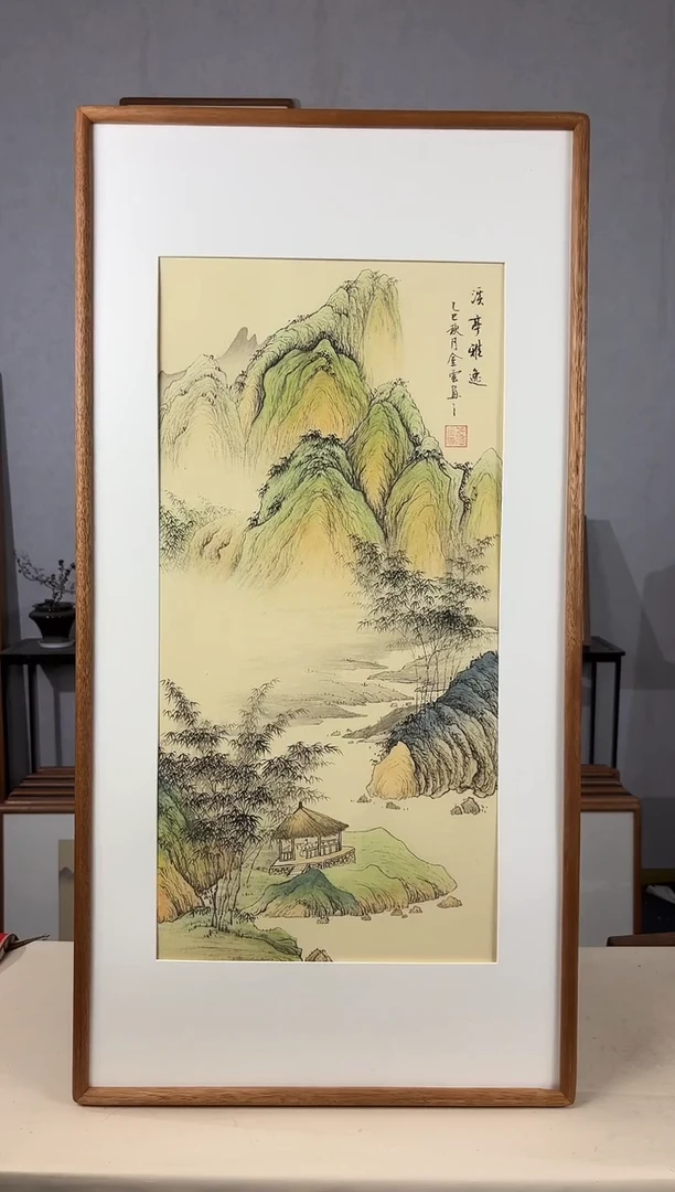 国画手绘*溪亭雅逸47*92cm带框发货