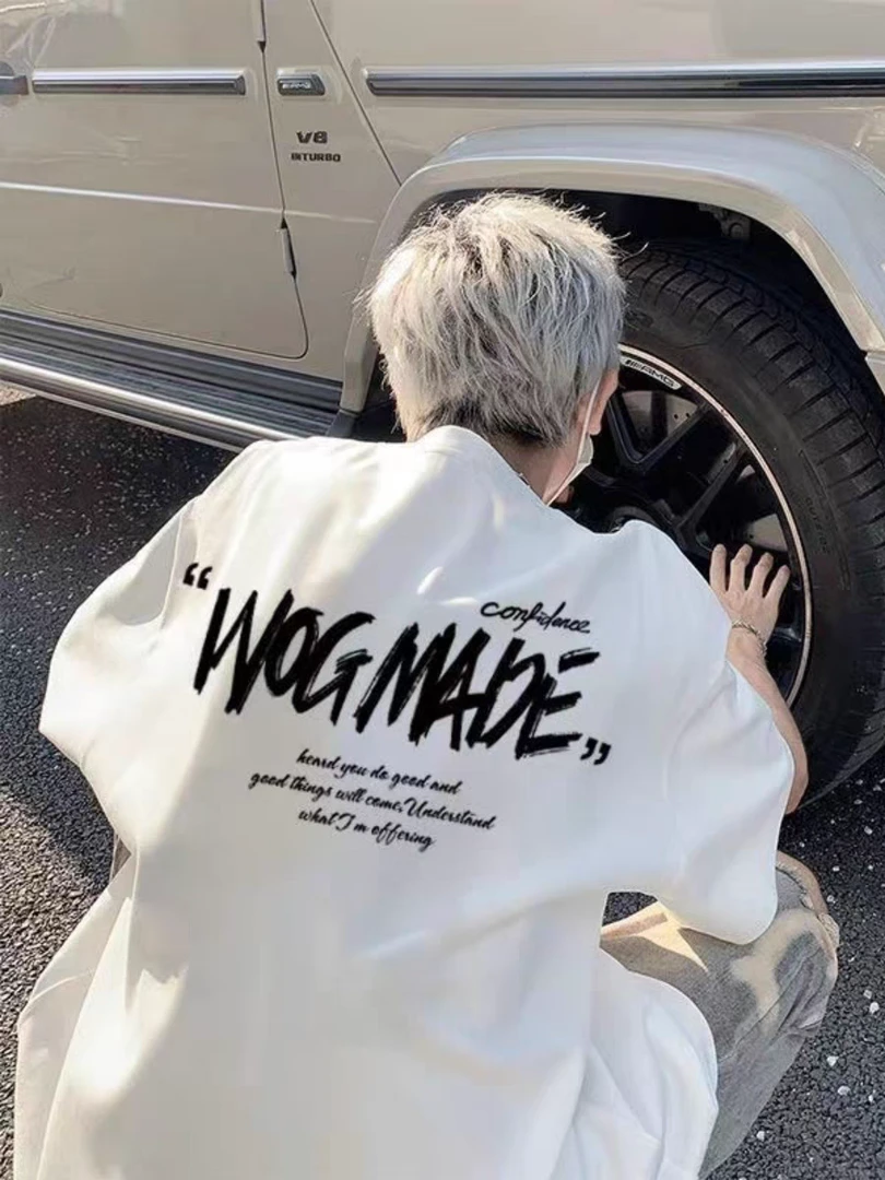 纯棉短袖t恤男士夏季2025新款体恤宽松圆领印花百搭男生时尚上衣