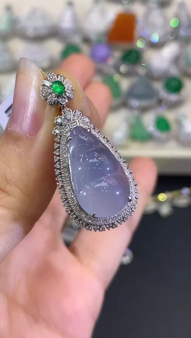 吊坠(不含链)18K金镶嵌翡翠B152 紫货有色差