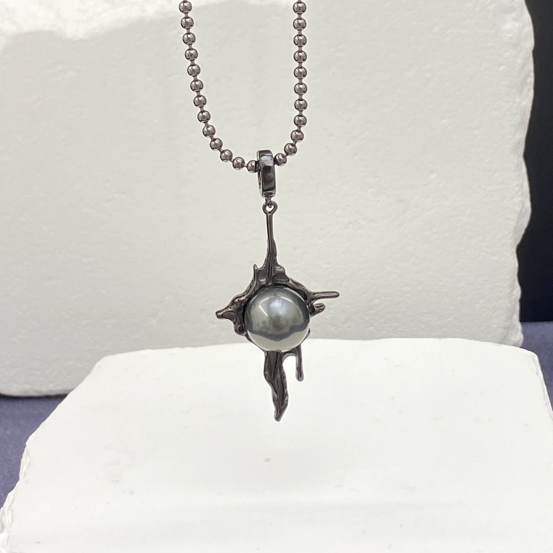 星柠珍珠 海水大溪地黑珍珠 s925银 时尚款 吊坠