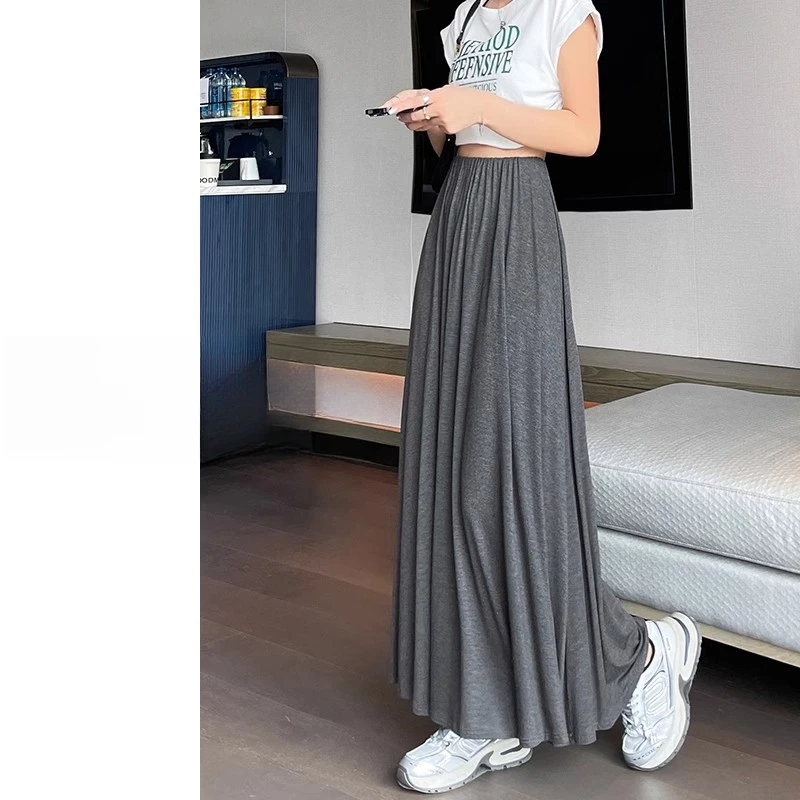 灵动荡荡裙深灰色莫代尔半身裙女春夏垂坠感半裙慵懒风长裙大摆裙