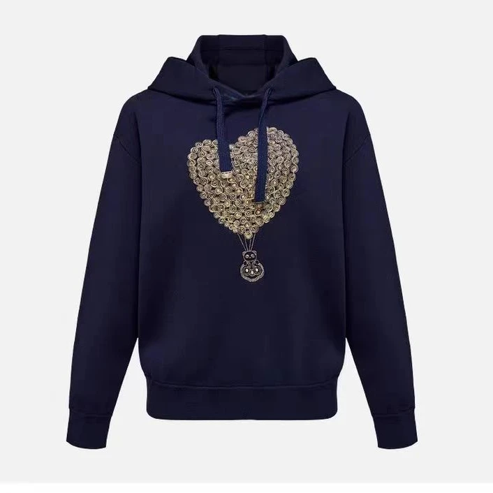 GXO 25秋冬新品藏青时尚刺绣宽松抽绳连帽卫衣SY0236