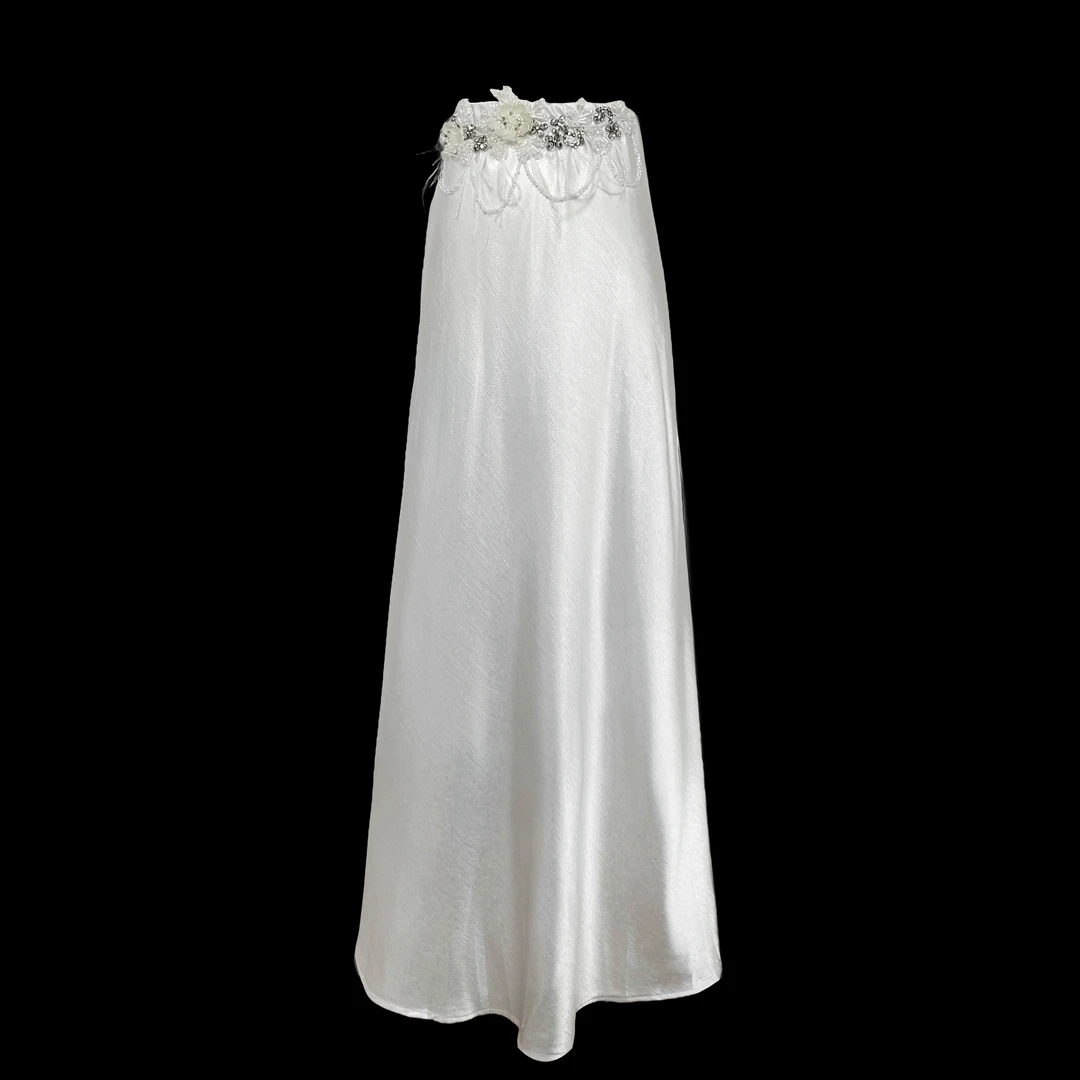 【25S梦幻夏日】重工高定手工钉珠花瓣法式名媛羽毛显瘦半身裙