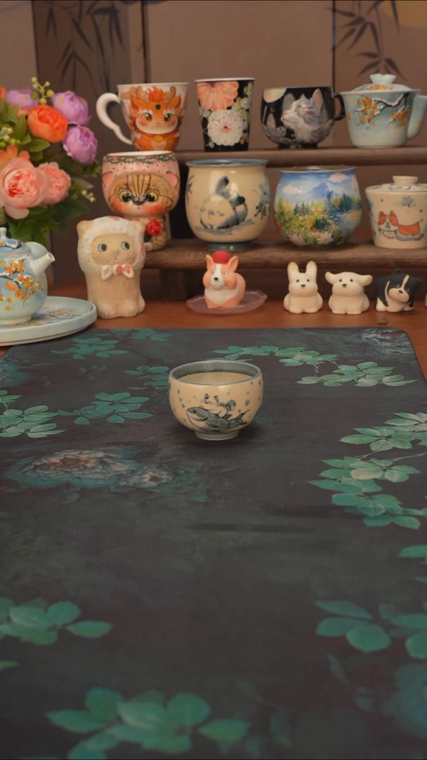 小雾垂露  猫猫骑鱼小蛋杯