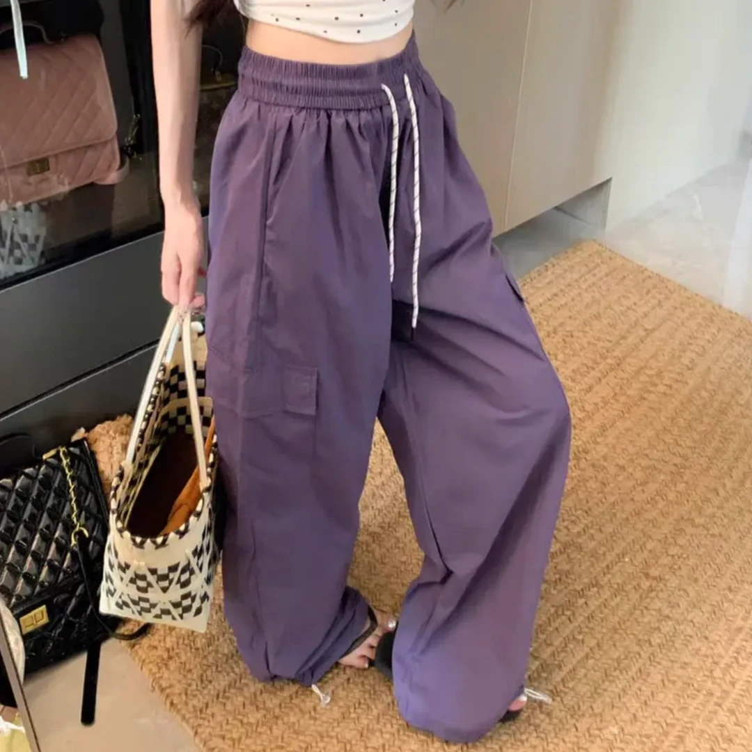 【现货】新款2025高级酷帅风美式运动速干设计感工装阔腿裤001