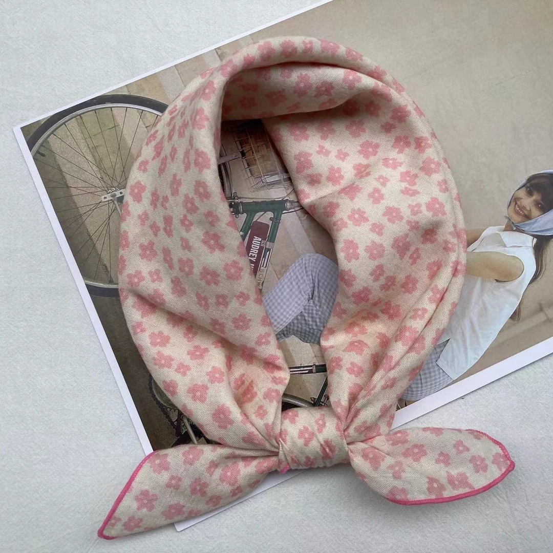 日系时尚百搭55✖55方巾印花包头巾文艺清新碎花格子小围巾领巾