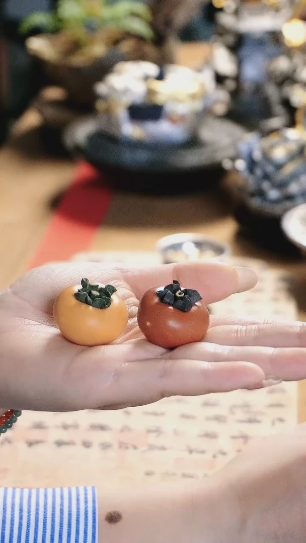 【闪购商品】迷你紫砂柿子手工茶宠一对