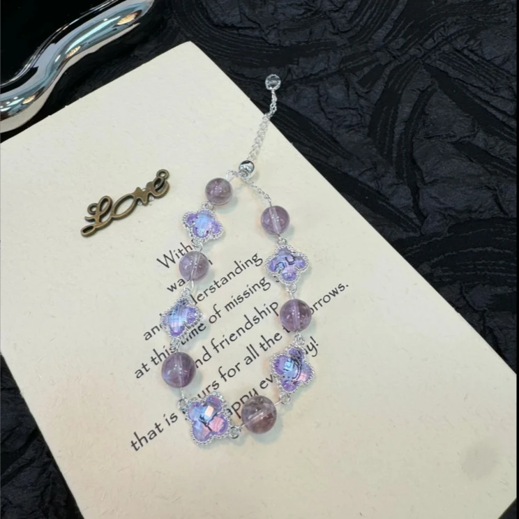 【纳芥子】四叶草手链原创小众设计（圆珠是水晶，四叶草是玻璃）