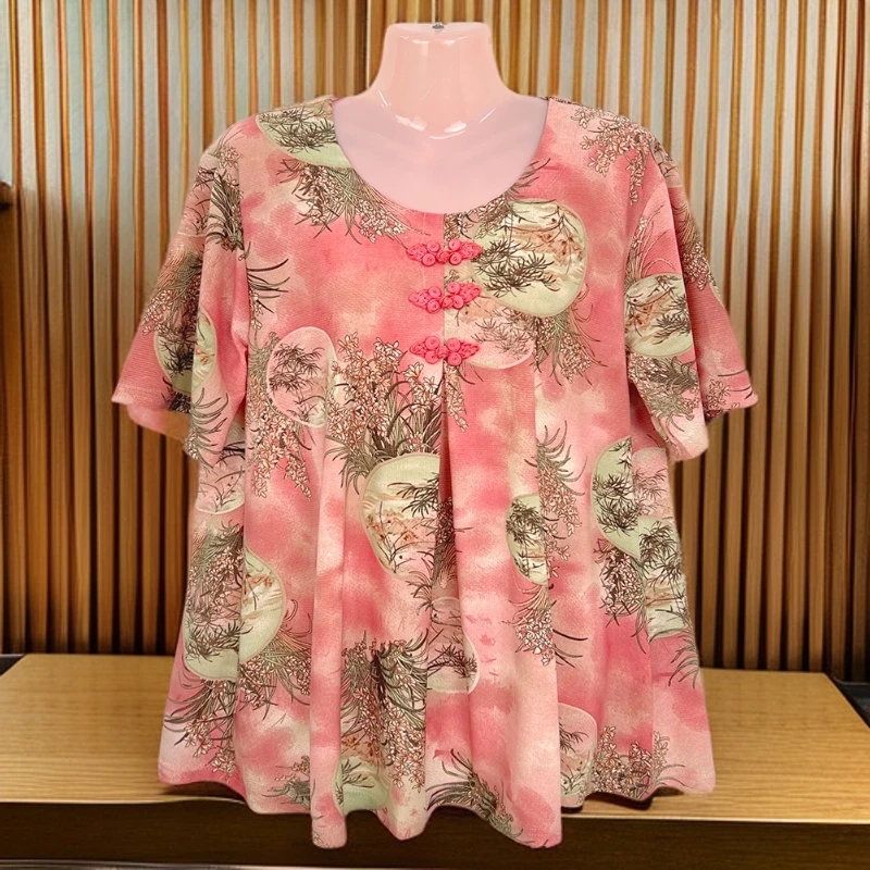 宽松夏装中老年夏季碎花中年中老年女装大码妈妈装老年人薄款