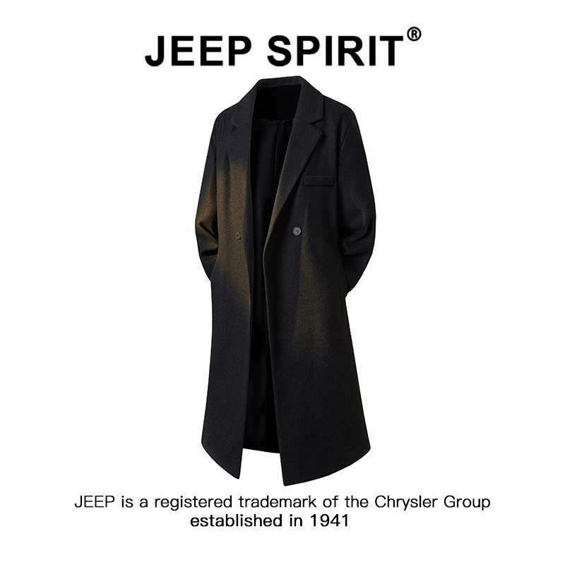 Jeep吉普中长款过膝毛呢大衣男士秋冬美式潮牌高级感大码风衣外套