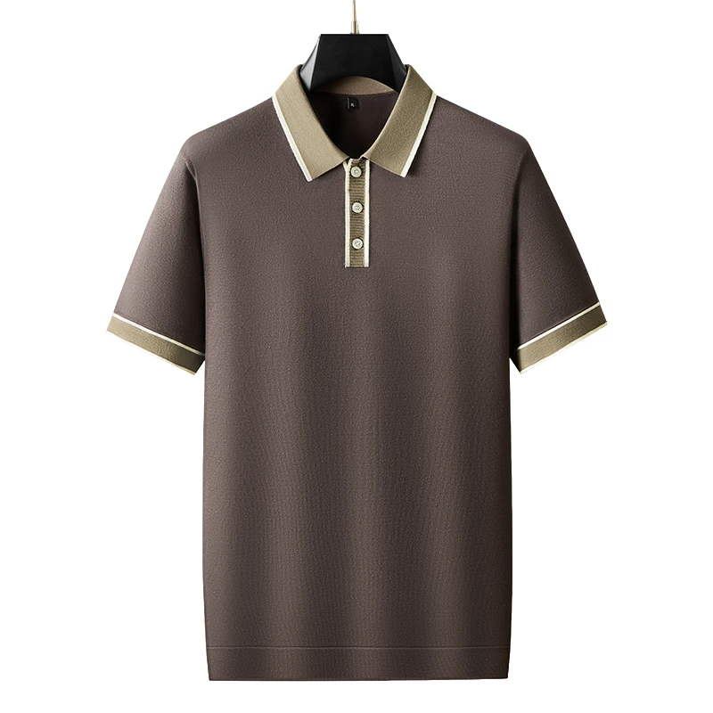 男士时尚翻领大码百搭轻奢透气潮流秋冬商务休闲短袖针织POLO衫FP