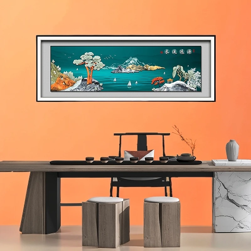 九头鸟手工玉雕画《源远流长》