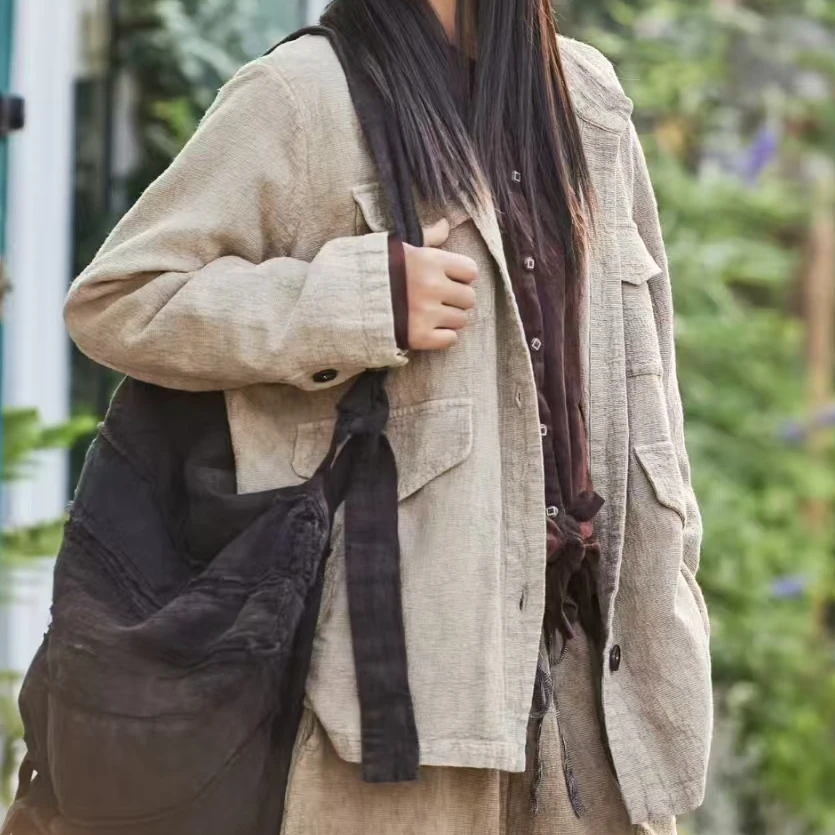 原创麻依者亚麻棉色织混纺短款夹克外套2025秋1353【新款】