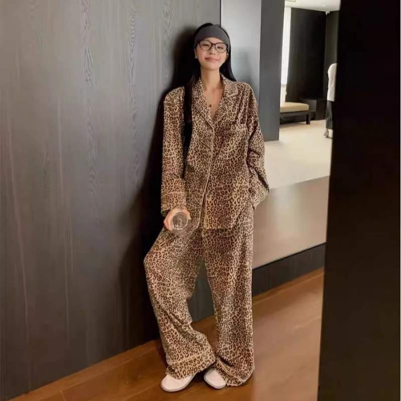 轻奢纯欲风豹纹德绒保暖睡衣女秋冬季高级感气质慵懒风家居服套装