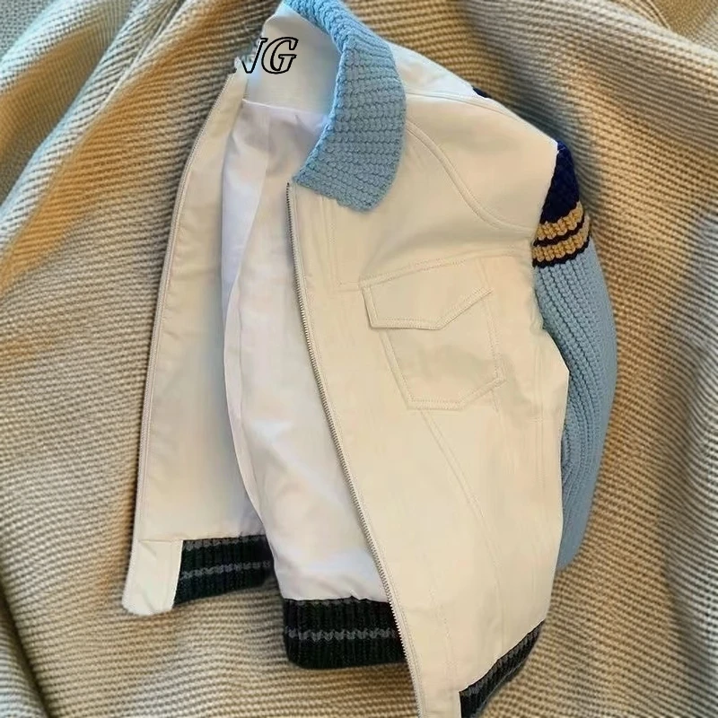 NYING洋气潮流款原色复古几何长袖夹克宽松拼色上衣秋冬必备外套