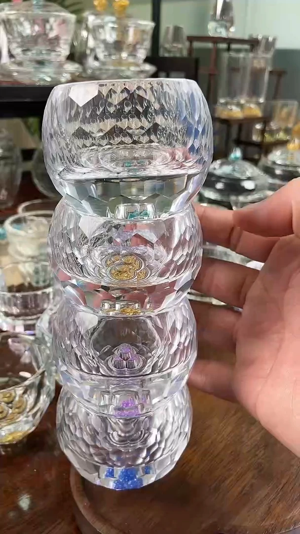 【闪购商品】紫色+蓝色+金箔+绿色球形茶碗4个装