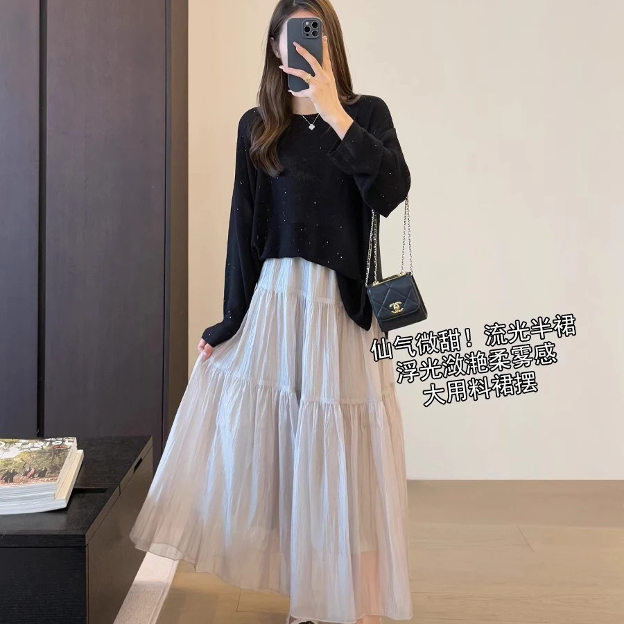 2025仙女流光纱裙法式超好看网纱蛋糕裙小个子半裙中长款半身裙女