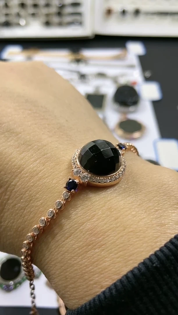 银S925镶嵌手链翡翠切割面款式