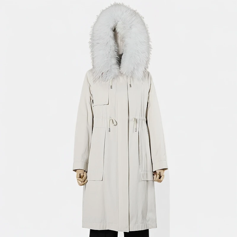 831344062女款时尚休闲百搭女士连帽中长款冬季派克服