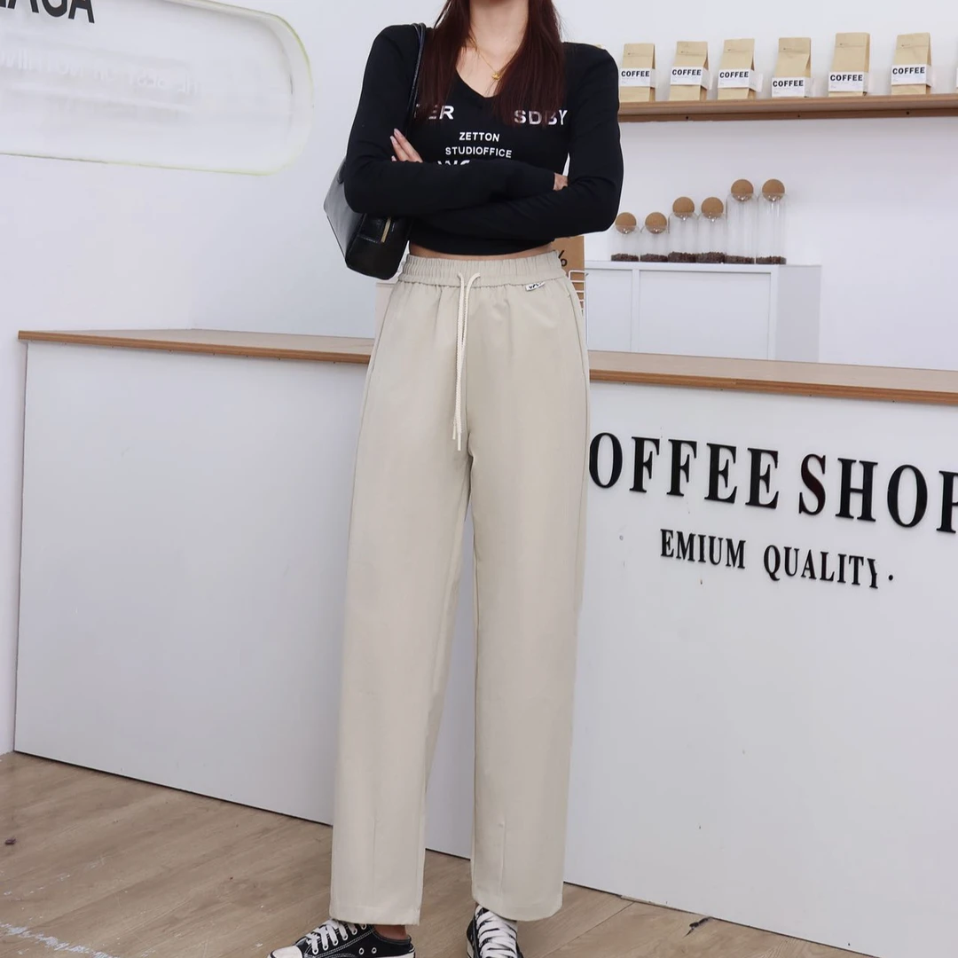 秋季新款御姐风休闲裤松紧腰春夏九分秋天穿搭显瘦高腰休闲裤7706