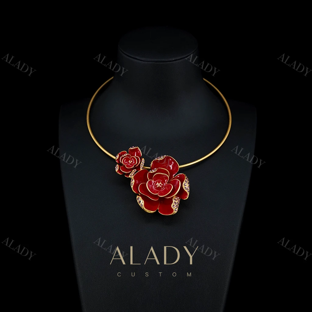 合金合成锆石项链 红色珐琅彩大气镶嵌项圈-ASK2571