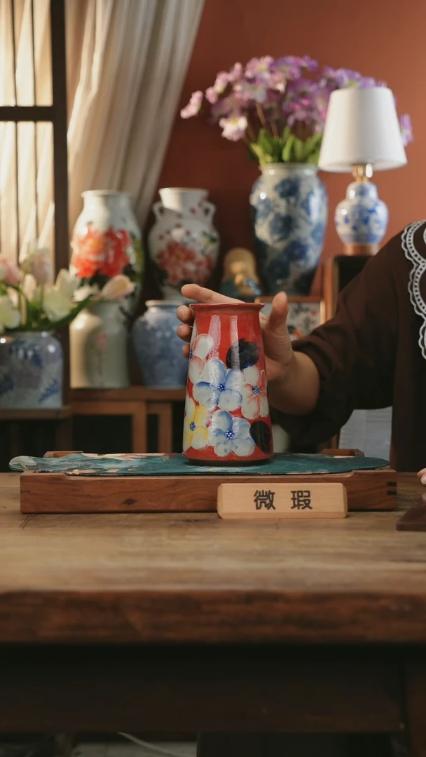 瓷片景德镇设计师手工绘陶瓷花瓶