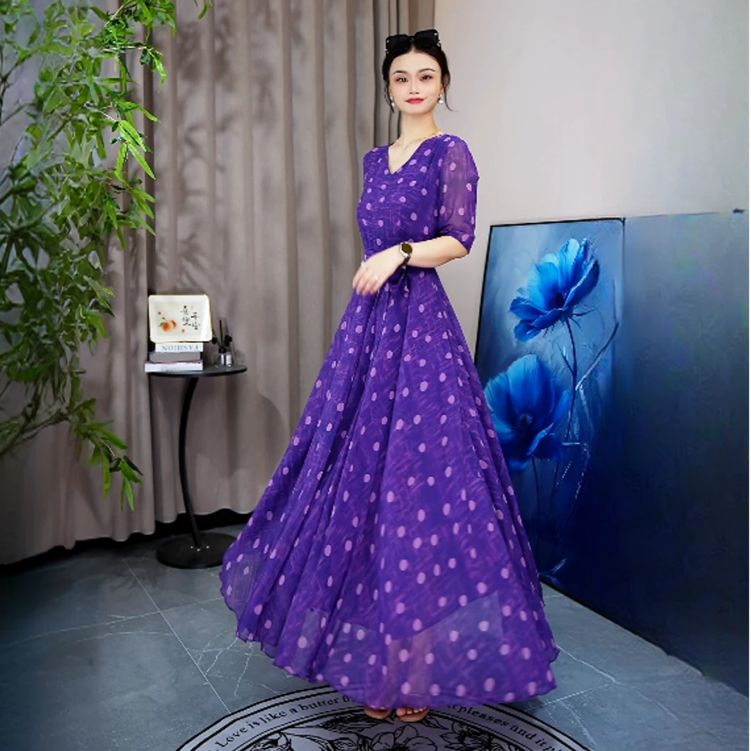 2025新款紫色大摆裙连衣裙中袖长裙X698-25A