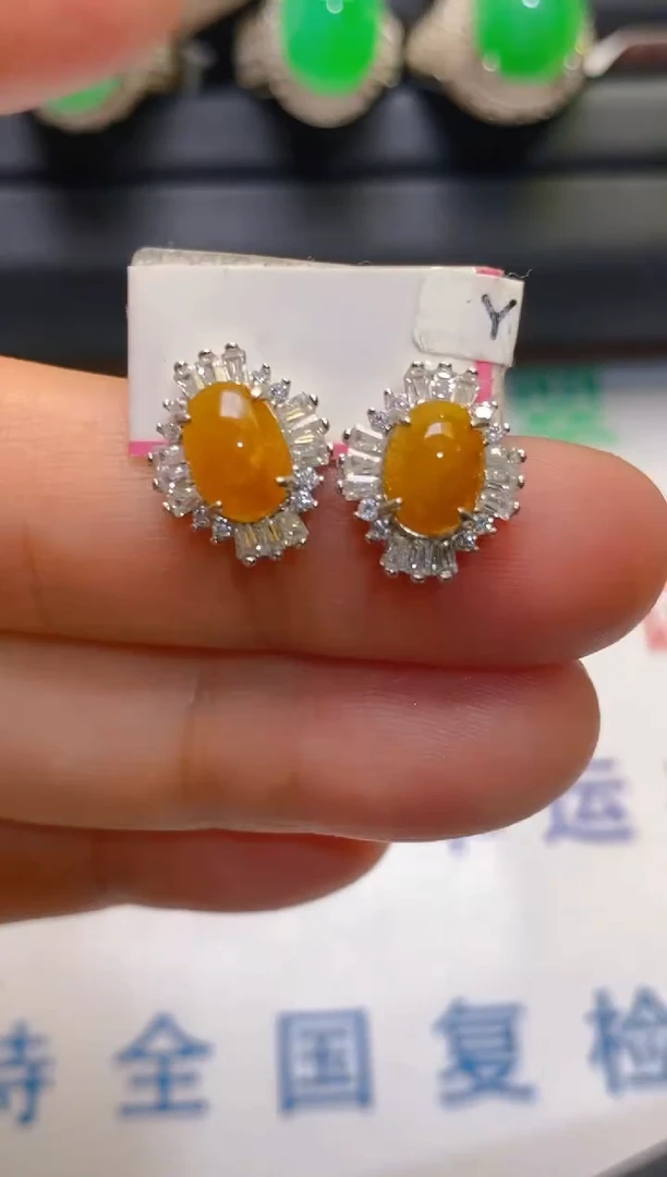 【闪购商品】翡翠耳饰银S925镶嵌天然A货翡翠1