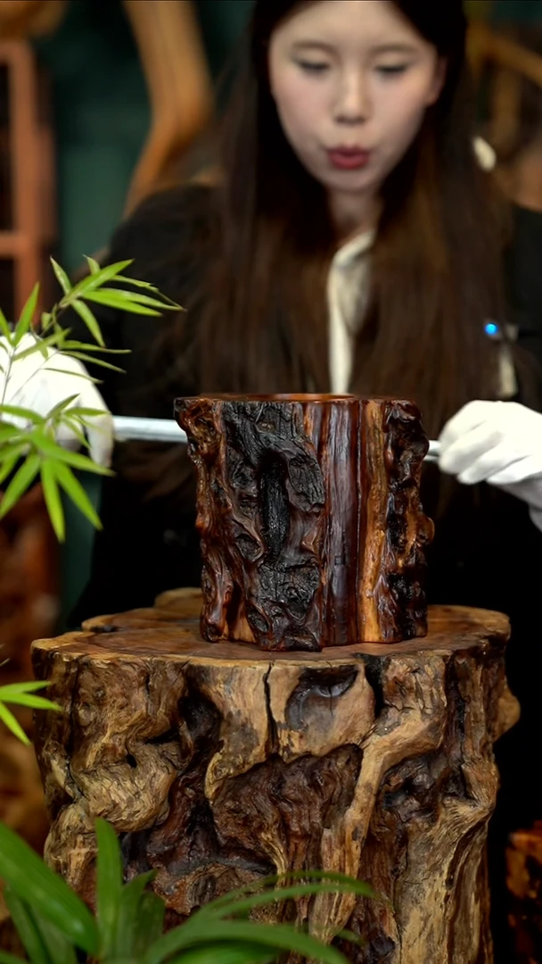 木雷击枣木脱骨老料笔筒