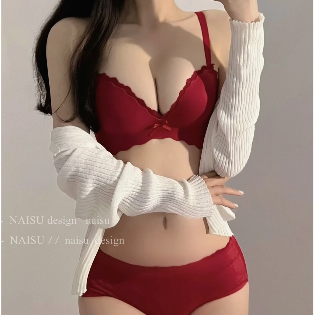 2026本命年安克拉红内衣女小胸聚拢性感少女文胸无钢圈舒适收副乳