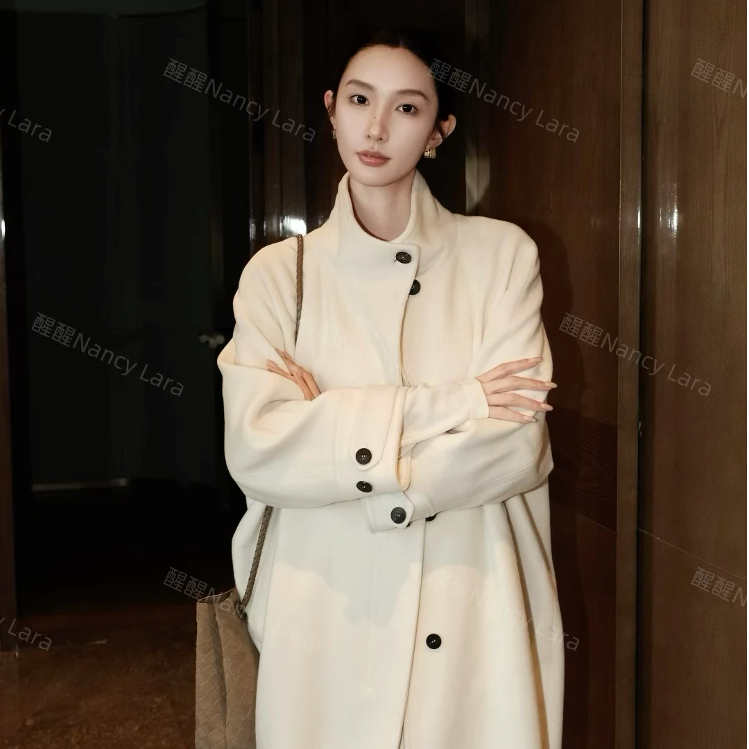 Nancy Lara 时尚百搭长款宽松山羊绒毛妮大衣 NL818X9095