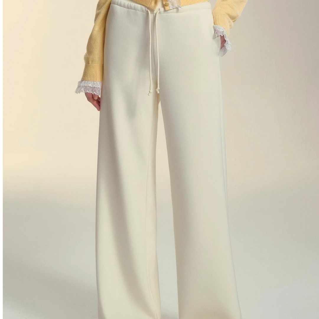 明星同款SOMESOWE设计师宽腰花边阔腿裤高腰垂感长裤女休闲显瘦裤