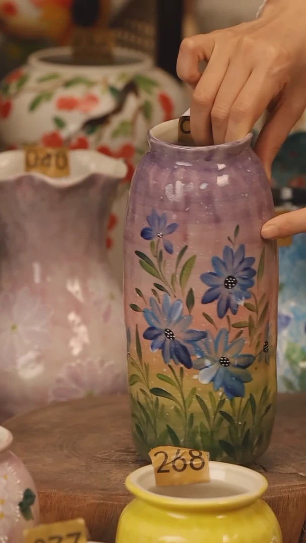 陶瓷景德镇设计师手作花器摆件侘寂风@M635@