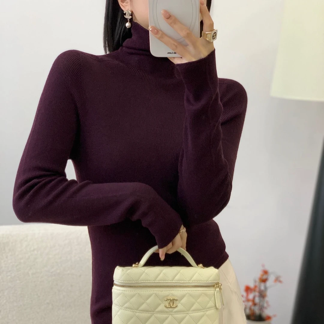 100%绵羊毛长袖小高领休闲百搭纯色秋冬女士可机洗针织羊毛衫