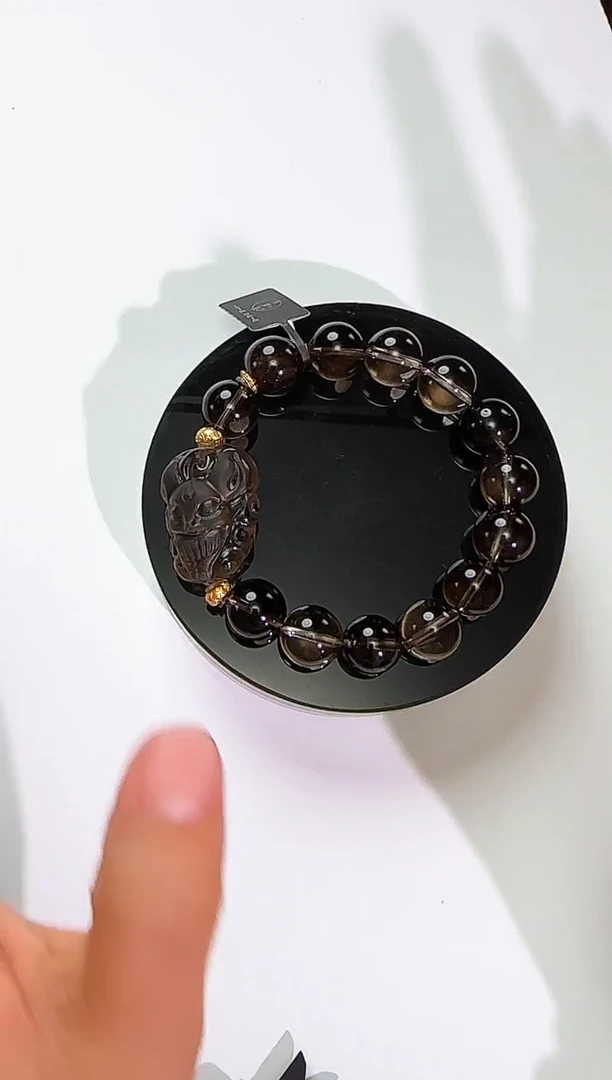 水晶珠宝半成品未镶嵌F278 精工雕精灵狐狐 茶晶手串