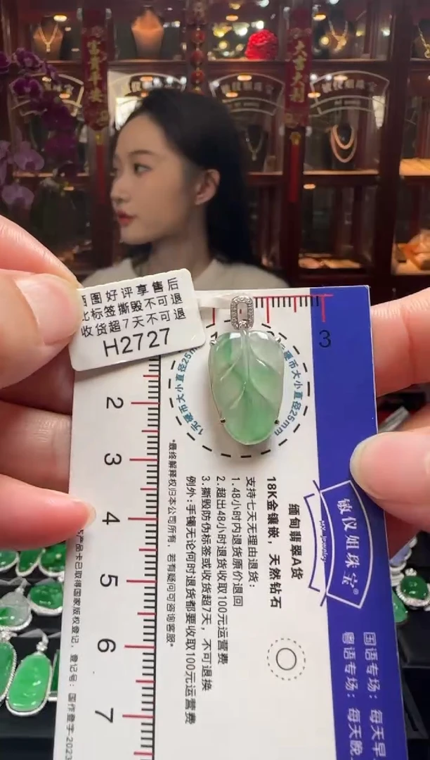 【闪购商品】翡翠颈饰18K金镶嵌/H2727冰飘花叶子