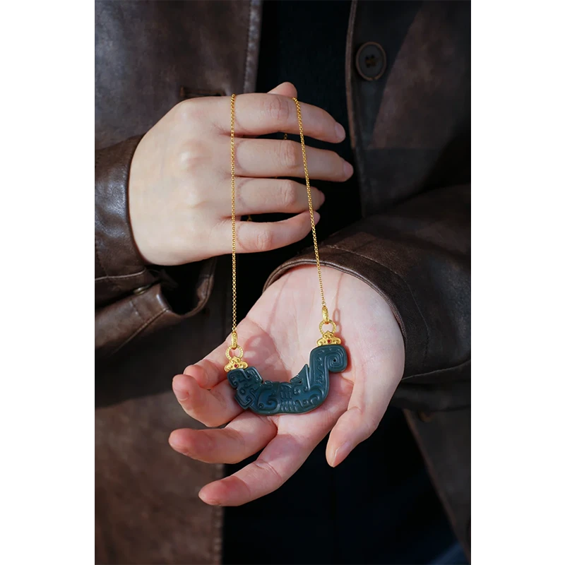 diy锁包吊坠空托配链镀18K色复古回纹万用能双环扣链项链百搭时尚